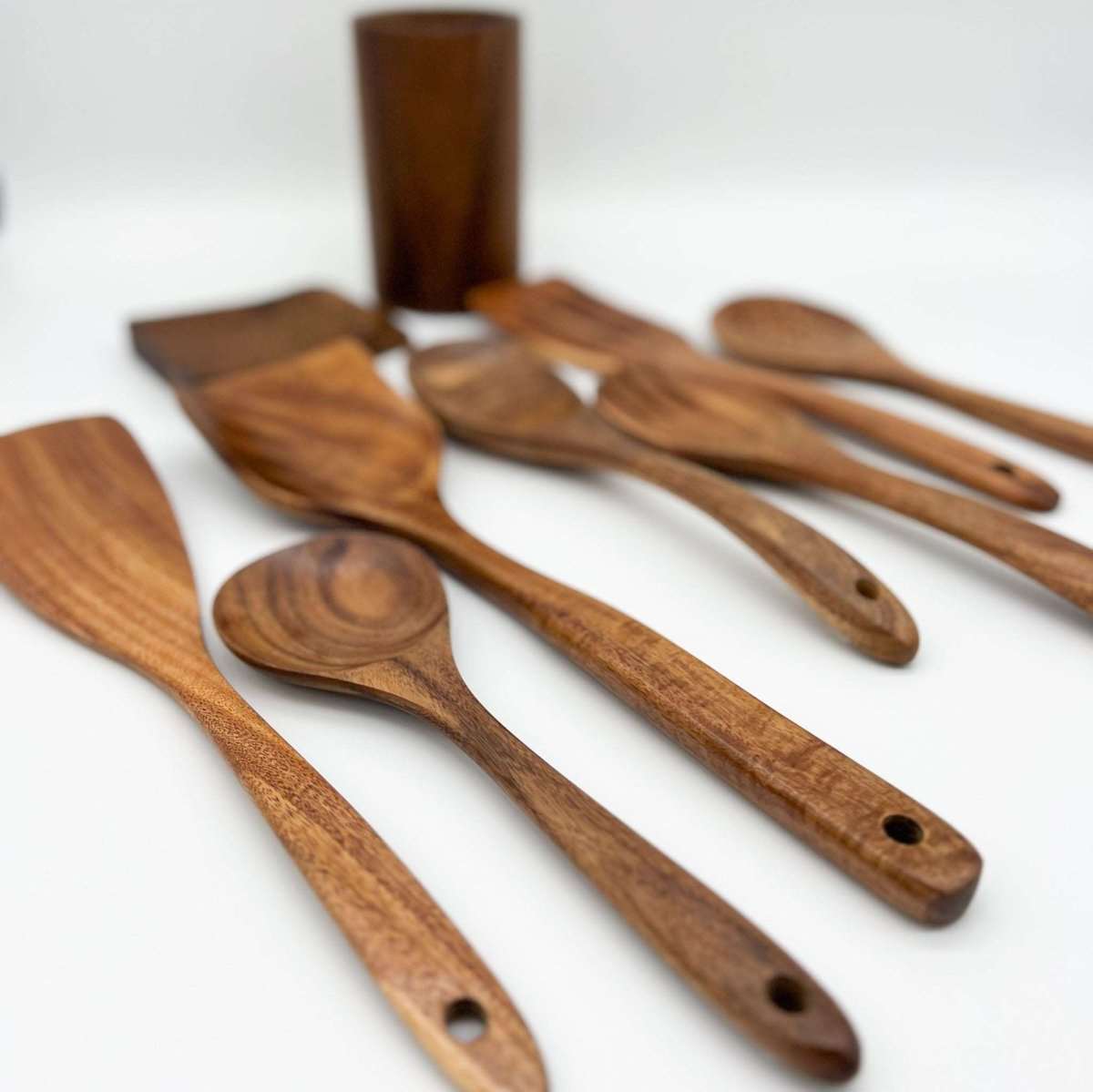 9-piece Natural Teak Wooden Utensil Set - Deals Lab