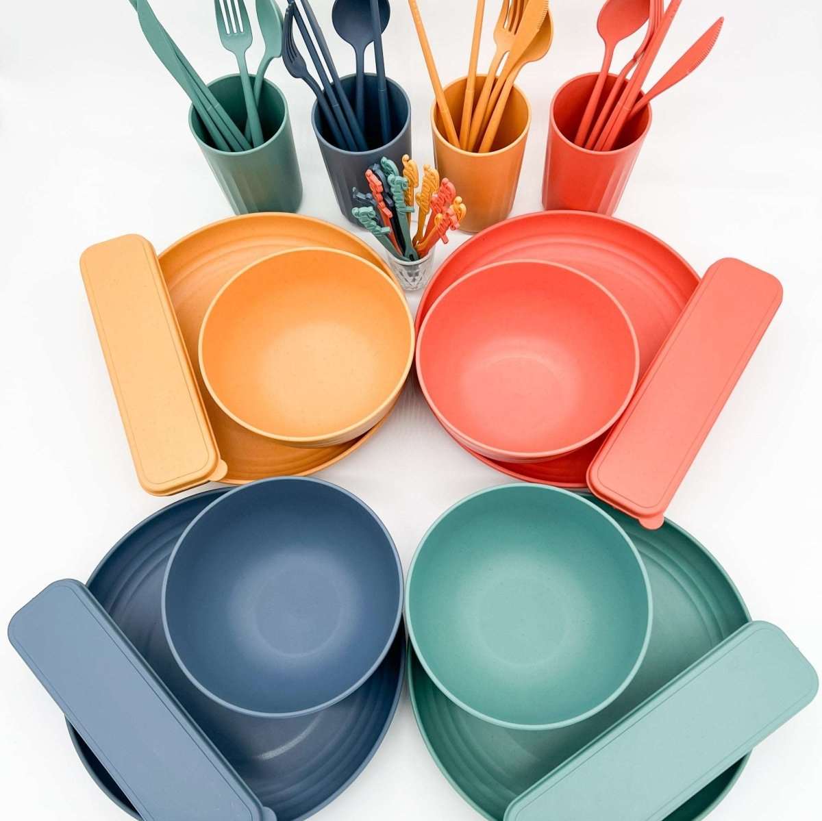 Straw Tableware The 32-Piece Wheat Straw Tableware Picnic Set